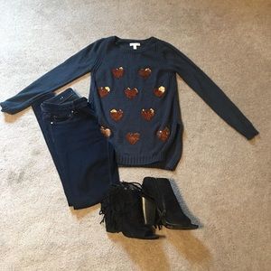 Lauren Conrad Sparkle Heart Sweater XS